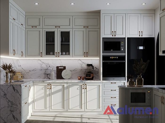 Tủ bếp nhôm phong cách tân cổ điển