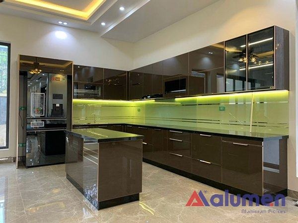Tủ đựng nhôm kính kết hợp bàn đá