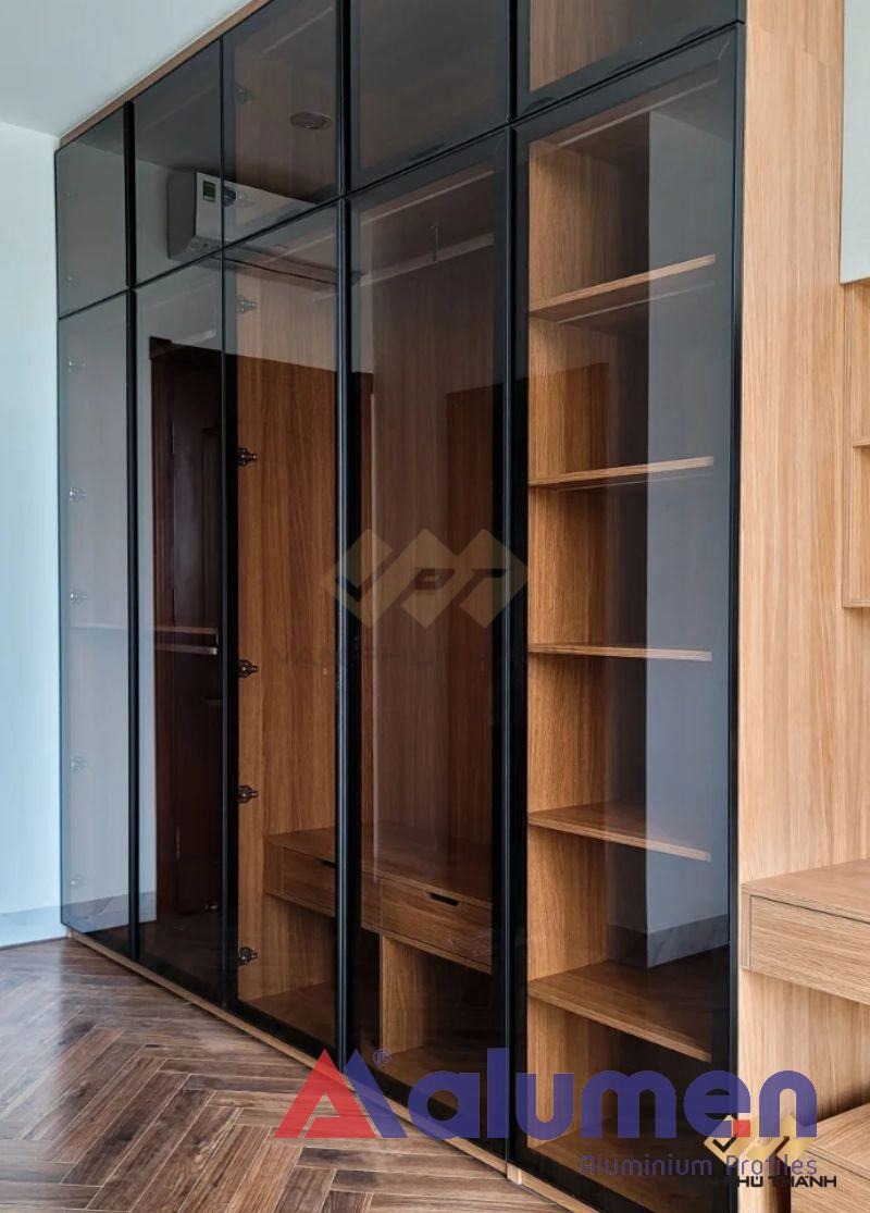Tủ quần áo nhôm 2 cánh vân gỗ