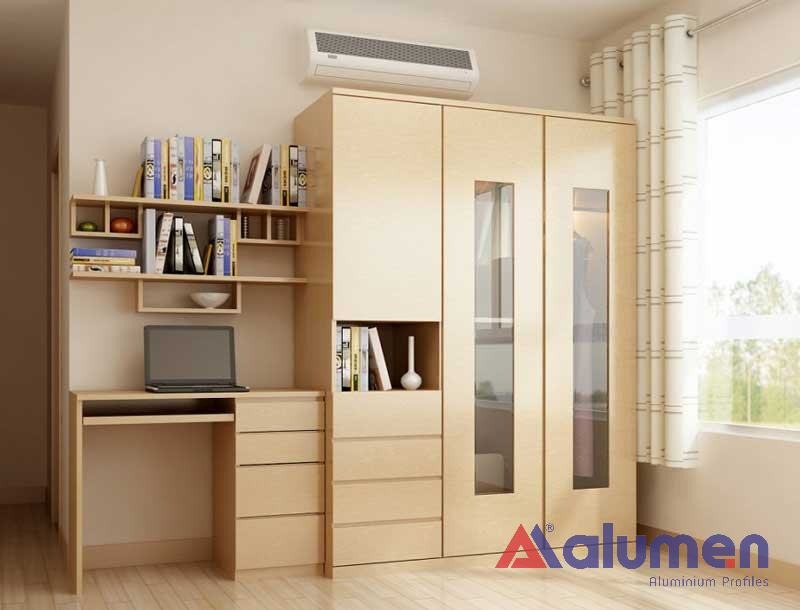 Tủ quần áo nhôm kính kết hợp giá sách